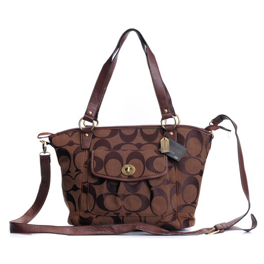 Coach Logo Signature Lock Medium Coffee Totes DZW | Women